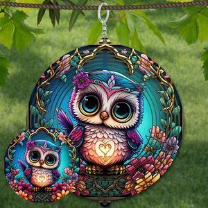 Beautiful 10" Baby Owl Wind Spinner Windspinner w/ 2 Matching Coasters